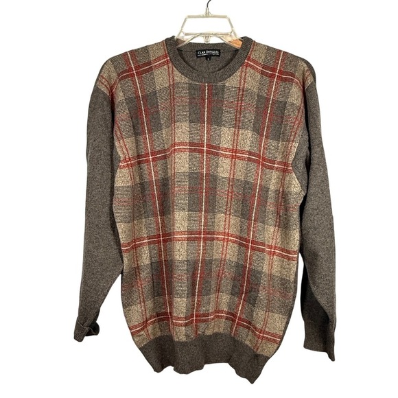 CLAN DOUGLAS 100% Cashmere Plaid Sweater, Crew Neck, Size Large - Picture 1 of 10